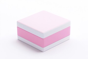 Pink and white layered square box isolated on white background