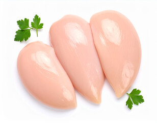 Raw chicken breast or chicken fillet top view isolated on white background