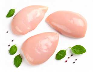 Raw chicken breast or chicken fillet top view isolated on white background