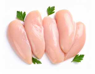 Raw chicken breast or chicken fillet top view isolated on white background