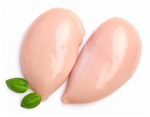 Raw chicken breast or chicken fillet top view isolated on white background