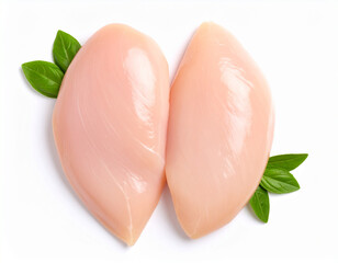Raw chicken breast or chicken fillet top view isolated on white background