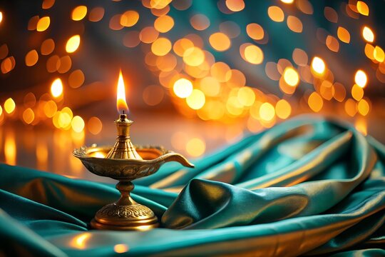 Happy Diwali burning candle in a candlestick