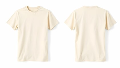 Fototapeta premium Cream-colored, short-sleeved t-shirt, front and back views, apparel display.