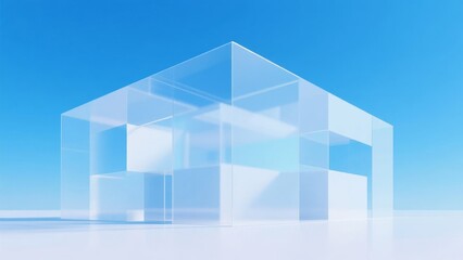 Fototapeta premium Transparent Glass Structure Against a Clear Blue Sky