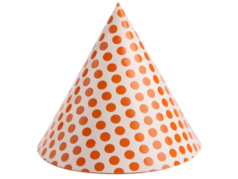 White Party Hat with Orange Polka Dots Isolated on transparent background, Isolated Png, Isolated on transparent background, Isolated Png file, Cut-out, No Background, Isolated object