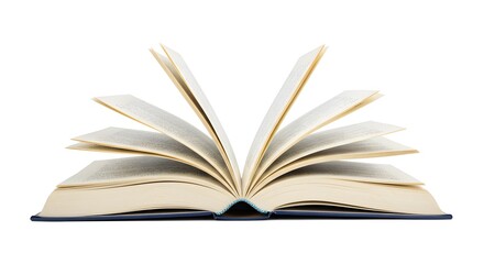 Obraz premium Open book with dramatic page curl, isolated on white background