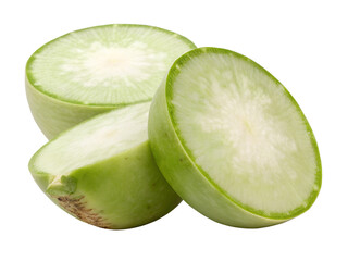 Close Up of Green Radish and Slices Isolated on transparent background, Isolated Png, Isolated on transparent background, Isolated Png file, Cut-out, No Background, Isolated object