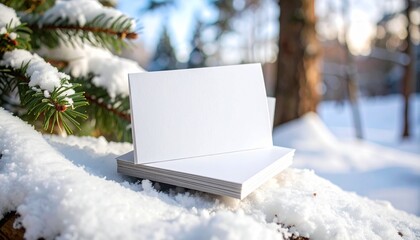Blank Business Cards Mockup in Winter Setting