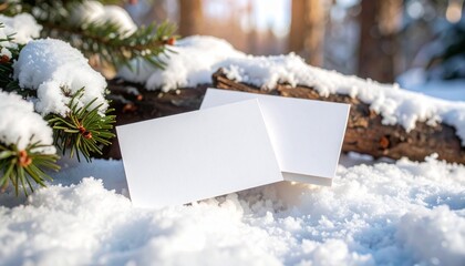 Blank Business Cards Mockup in Winter Setting
