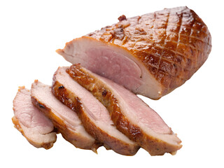 Close-up of Sliced Cooked Ham Isolated on transparent background, Isolated Png, Isolated on transparent background, Isolated Png file, Cut-out, No Background, Isolated object