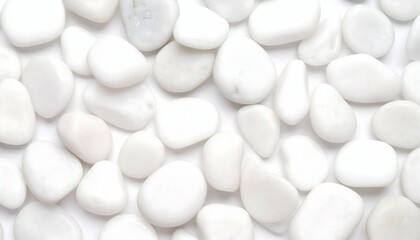 Close-up of Smooth White Pebbles on White Background