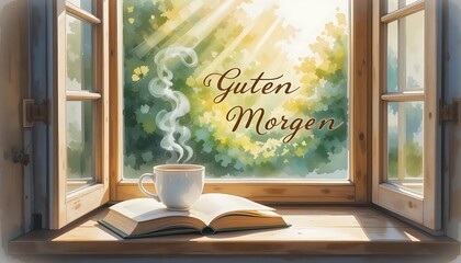 Good morning coffee book window sunlight