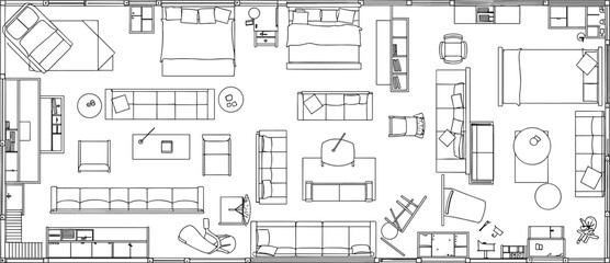 Architectural blueprint sketch of a house plan for home interior design project