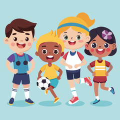 Happy Diverse Group of Children Playing Soccer Together