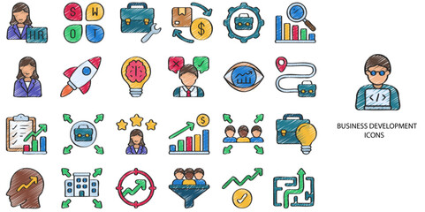 Fototapeta premium Business development concept 24 Color icons set .Vector illustration.