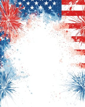 Patriotic fireworks display border with an American flag design.