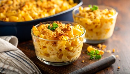 Baked Mac and Cheese with Breadcrumb Topping in Glass