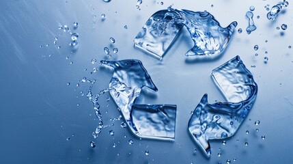 Water splash with recycling symbol representing clean water conservation and environmental protection and place for text