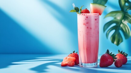 Refreshing Strawberry Watermelon Smoothie Summer Drink Recipe with Fresh Fruit Garnish