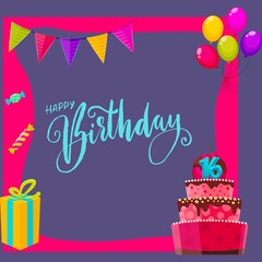 Bright children's greeting card, Happy Birthday.