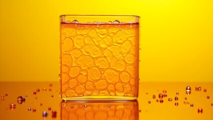 Bright Yellow Honeycomb Pattern with Water Droplets on Glass Surface