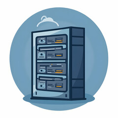 Fototapeta premium Server Rack Illustration with Cloud Computing Symbol in Blue