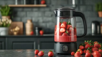 Delicious Strawberry Smoothie Recipe Made Easy with a Modern Blender in a Stylish Kitchen Setting