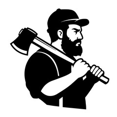 Man holding axe and looking determined in flat design isolated on transparent background  