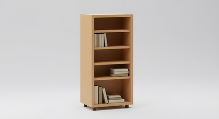 Fototapeta premium Modern Wooden Bookshelf with Five Shelves and Casters Perfect for Home or Office Organization