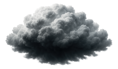 Dense, dark cumulonimbus cloud formation showcasing a dramatic and moody weather pattern on transparent background.