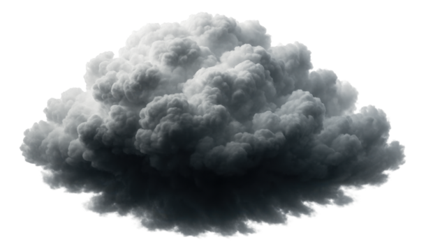 Dense, dark cumulonimbus cloud formation showcasing a dramatic and moody weather pattern on transparent background.