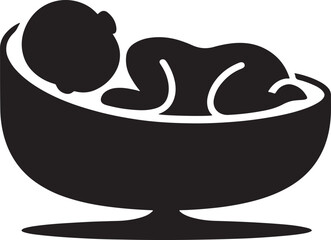Silhouetted baby in a bowl representing infant care and parenthood concept