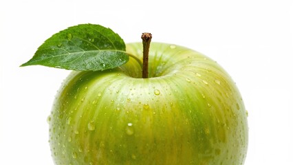 Fresh single whole green granny smith apple isolated on a clean white background.