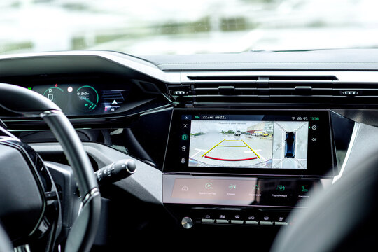 Car's infotainment system with reverse camera display on the dashboard