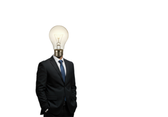 Isolated Business Man with Light Bulb Head