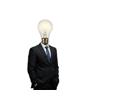 Isolated Business Man with Light Bulb Head
