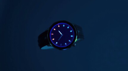 A blue background highlights a business clock dial, showcasing the concept of time with its black hands, hour numbers, and second timer