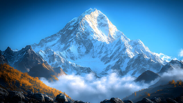 Majestic snowcapped mountain peak autumn landscape