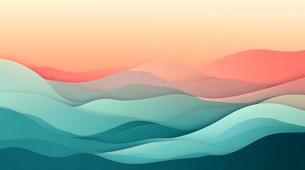 Abstract Landscape with Wavy Layers and Pastel Colors Digital Background