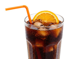 Isolated Fizzy Cola Drink with Orange Slice and Straw