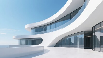 Fototapeta premium Modern Curved White Building with Glass Windows