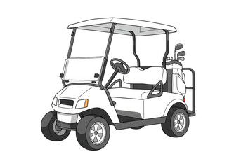 Isolated White Golf Cart with Golf Clubs