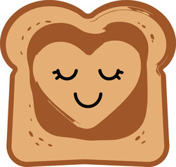 Cute cartoon slice of bread with a happy face depicting love and affection in breakfast