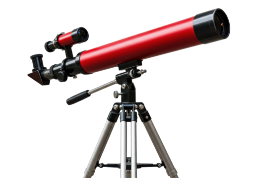 Isolated Red Telescope with Tripod for Stargazing