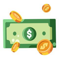 Made in uk a green bill with dollar signs and gold coins vector icon flat style.