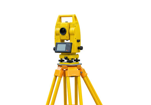 Isolated Yellow Total Station Surveying Instrument
