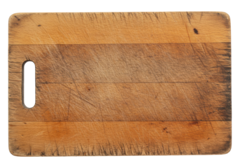 Isolated Rustic Wooden Cutting Board with Knife Scratches