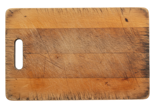 Isolated Rustic Wooden Cutting Board with Knife Scratches