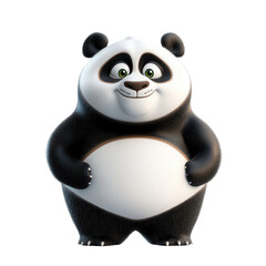 Cute cartoon panda character standing cheerfully, showcasing a friendly expression in a simple, bright environment